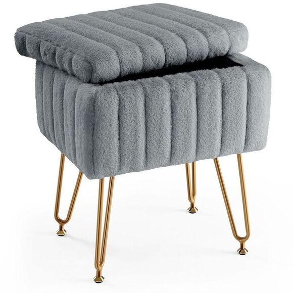 Open Box - JIONJOY -Faux Fur Rectangular Accent Small OttomanGray